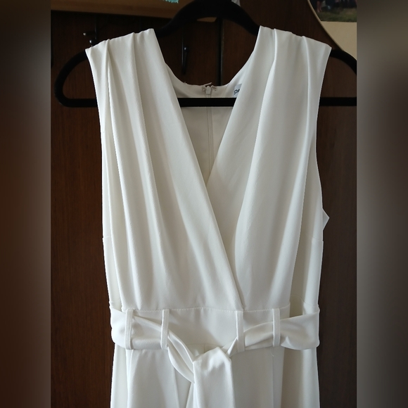 SHELBY & PALMER Women's White PANT JUMPSUIT Sleeveless V-Neck Tie Waist Size 14W - Picture 9 of 11